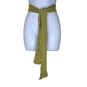 Savannah Morrow Long Tie Belt Scarf Olive Green Crinkle Gauzy 63"x3" Cotton NWOT